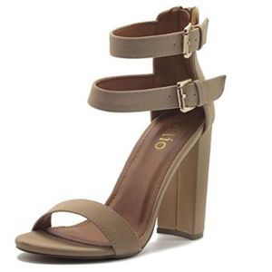 Ollio Women Double Ankle Strap Zip Up Heel Sandal